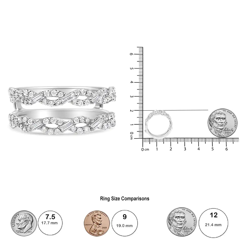 *SOLD OUT* 14K White Gold 1/2 Cttw Round & Baguette Diamond Enhancer Wrap Ring Guard Enhancer ( I-J Color, I1-I2 Clarity) - Concordia Style Boutique