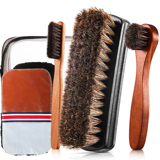 6 Pcs Horsehair Shine Shoes Brush Kit - Polish Dauber Applicators Cleaning Leather Shoes - Concordia Style Boutique