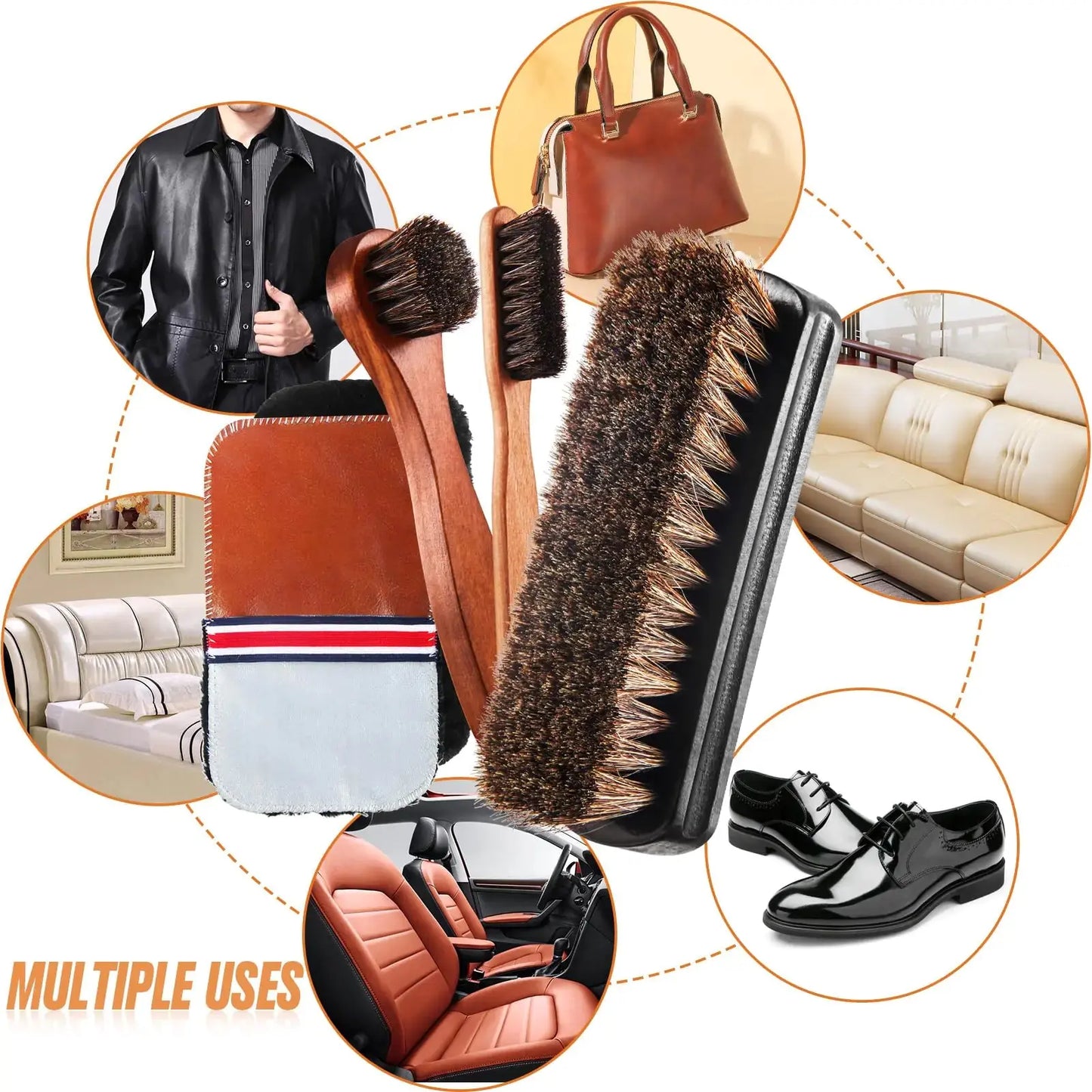 6 Pcs Horsehair Shine Shoes Brush Kit - Polish Dauber Applicators Cleaning Leather Shoes - Concordia Style Boutique