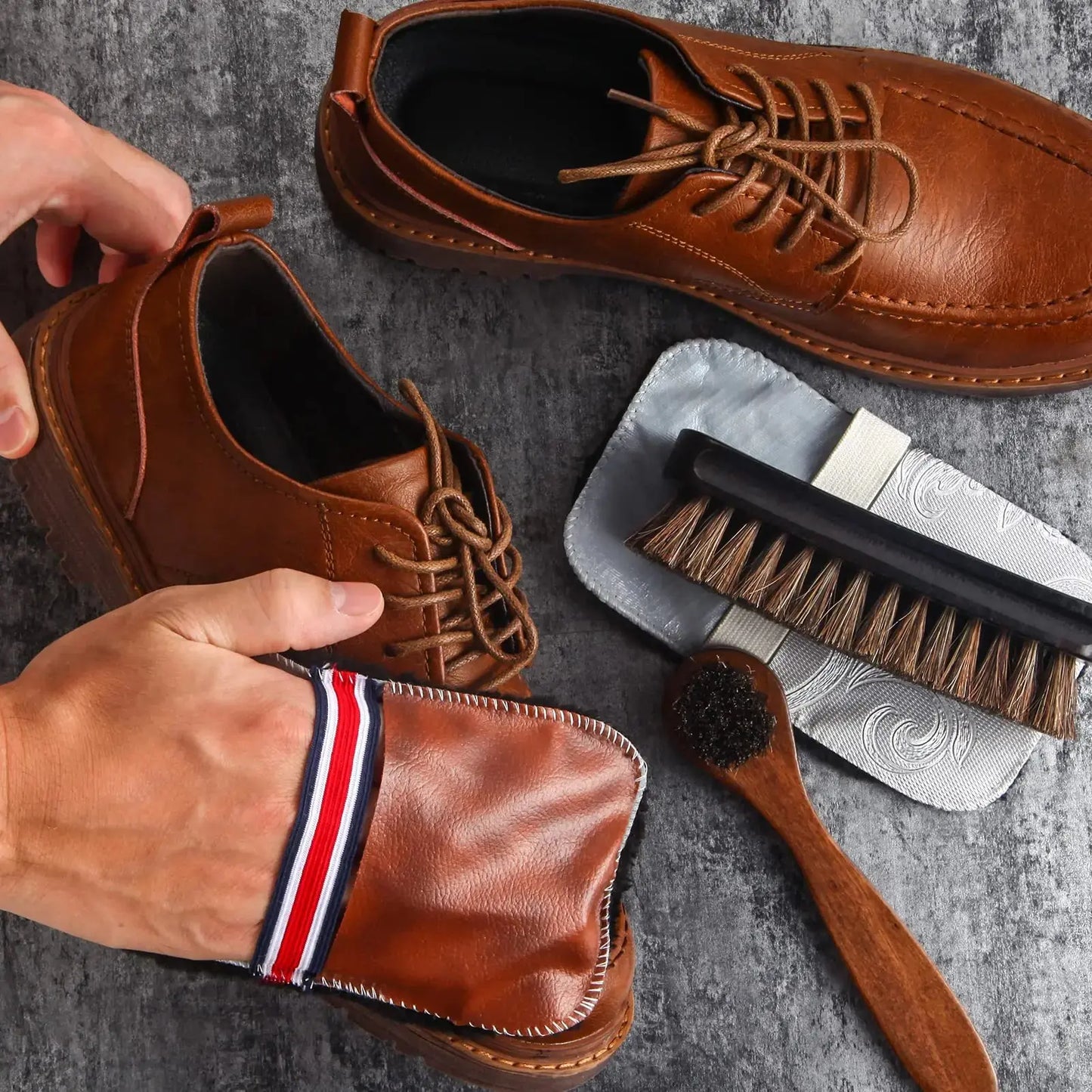 6 Pcs Horsehair Shine Shoes Brush Kit - Polish Dauber Applicators Cleaning Leather Shoes - Concordia Style Boutique