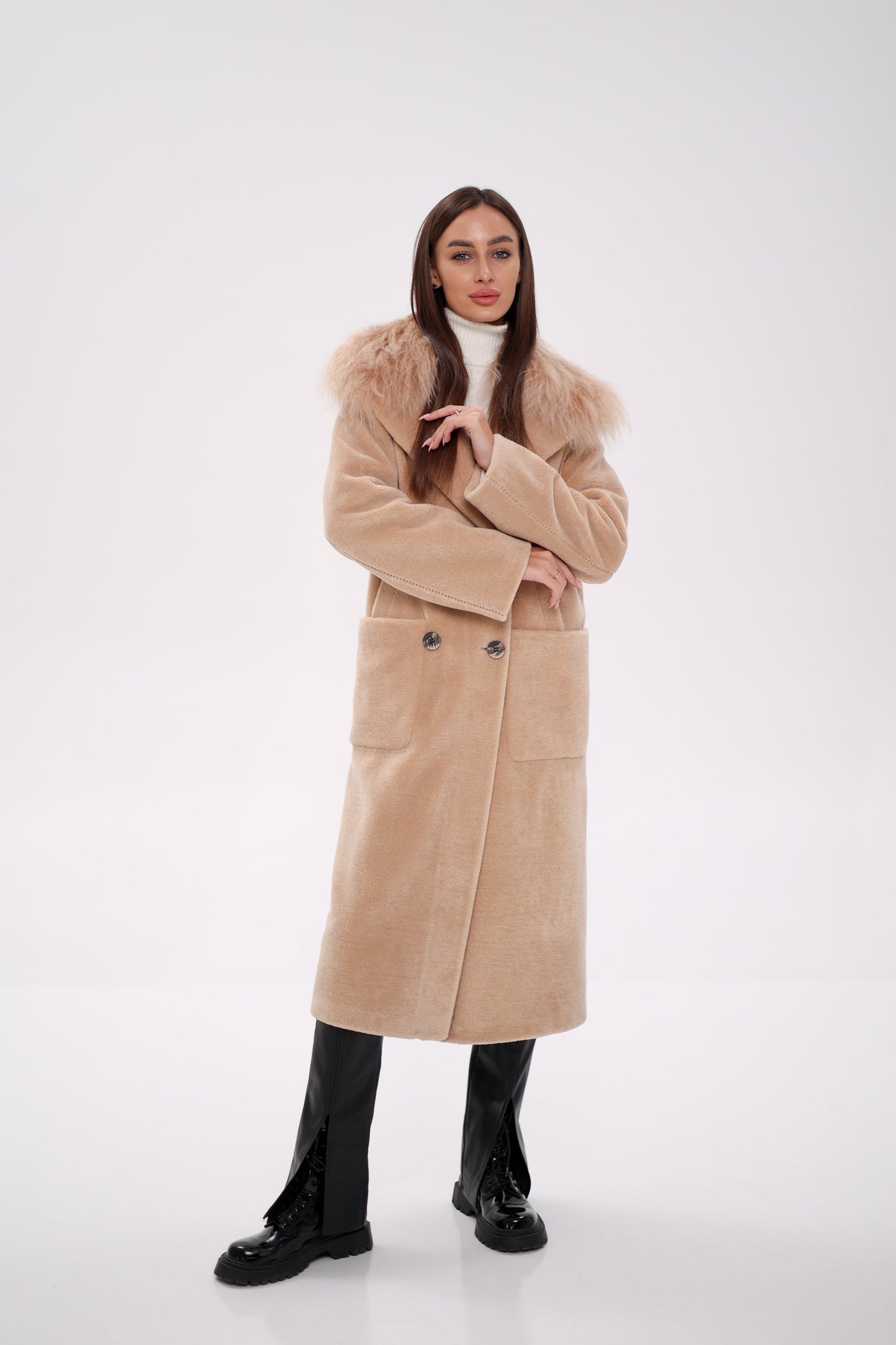 Genuine Lama Fur Virgin Wool Coat