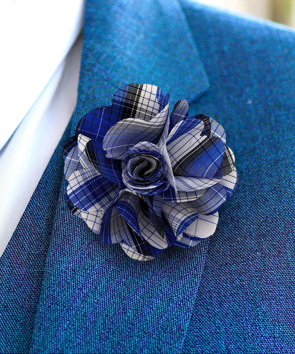 Vittorio Vico Unisex Metallic Silver Accent Plaid Flower Lapel Pin - Concordia Style Boutique