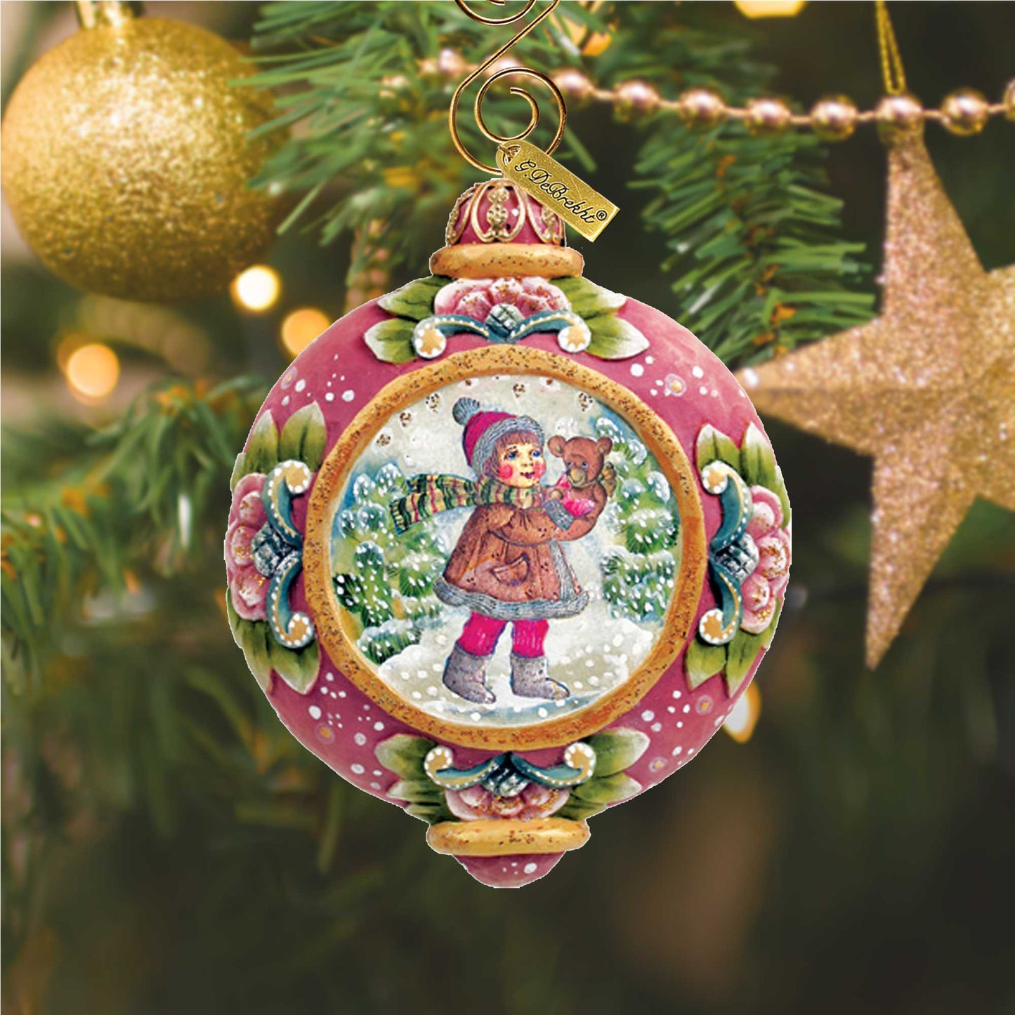 Girl Teddy Bear Sculpted Hand-Painted Christmas Ornament by G.DeBrekht - 6102423