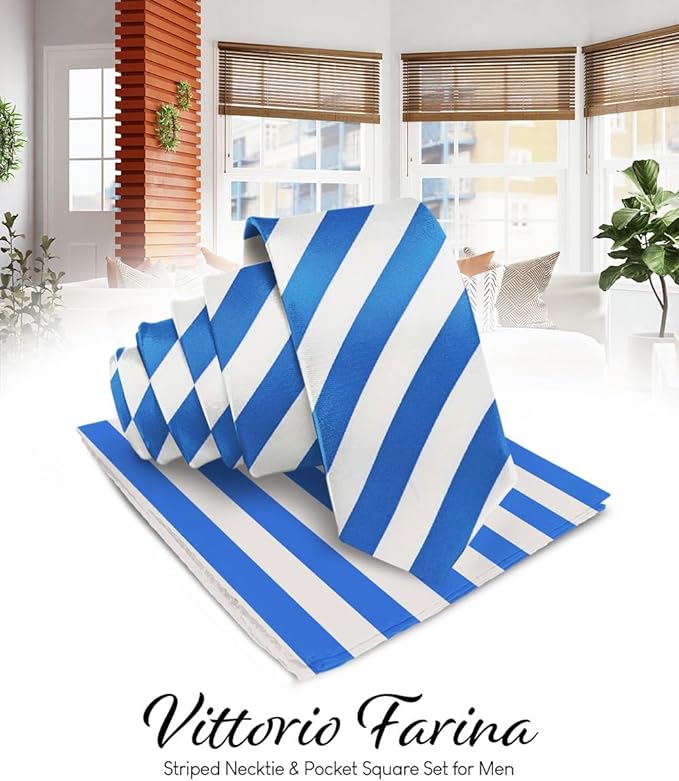 Vittorio Farina Men's Striped Satin Necktie & Pocket Square