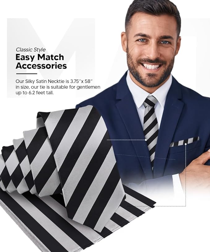 Vittorio Farina Men's Striped Satin Necktie & Pocket Square