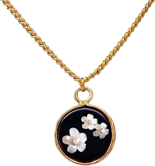 18K Gold Plated Natural Stone Necklace with Color Changing Floral Design, Black Obsidian, Amazonite, Rose Quartz, UV Reactive