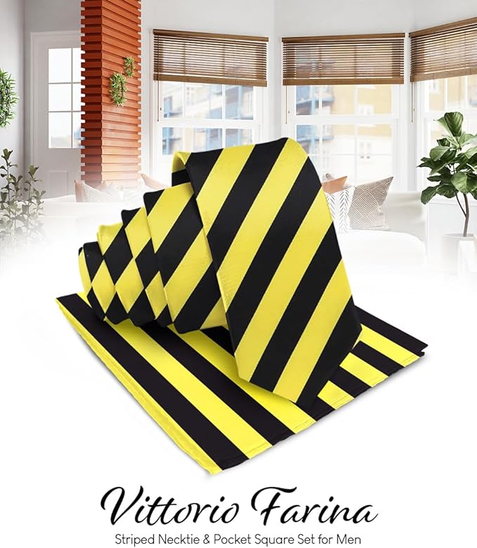 Vittorio Farina Men's Striped Satin Necktie & Pocket Square