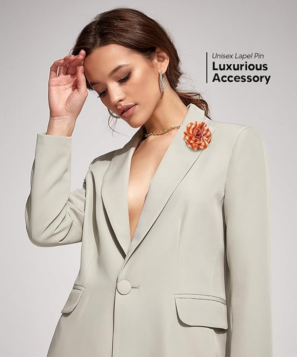 Vittorio Vico Unisex Metallic Silver Accent Plaid Flower Lapel Pin - Concordia Style Boutique