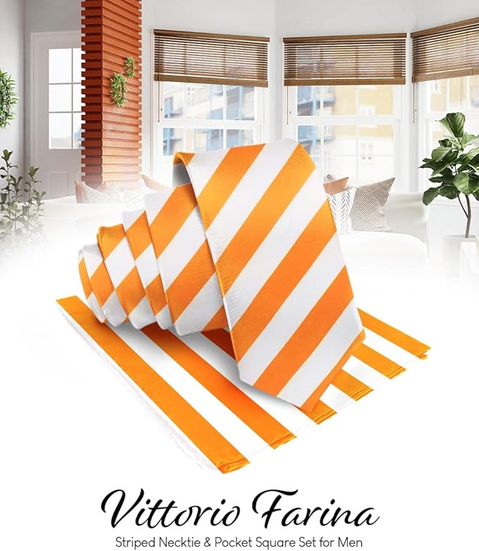 Vittorio Farina Men's Striped Satin Necktie & Pocket Square