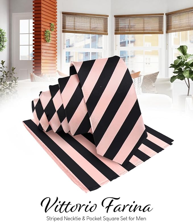 Vittorio Farina Men's Striped Satin Necktie & Pocket Square
