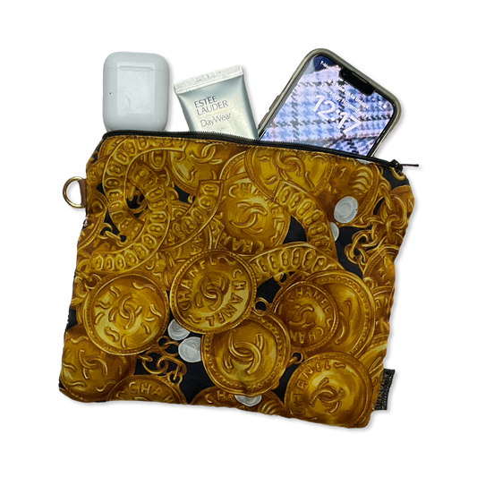 CC Logo Gold Coins Noir Vintage Silk Scarf All-Around Bag