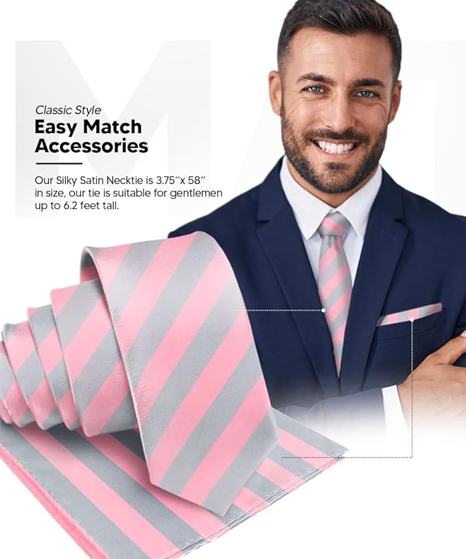 Vittorio Farina Men's Striped Satin Necktie & Pocket Square