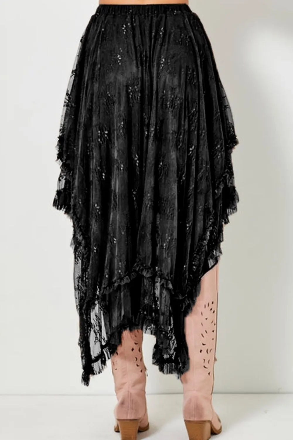 Elastic Waist Asymmetrical Lace Skirt - Concordia Style Boutique