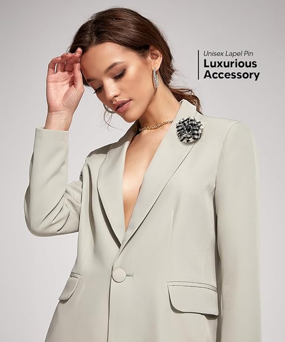 Vittorio Vico Unisex Metallic Silver Accent Plaid Flower Lapel Pin - Concordia Style Boutique