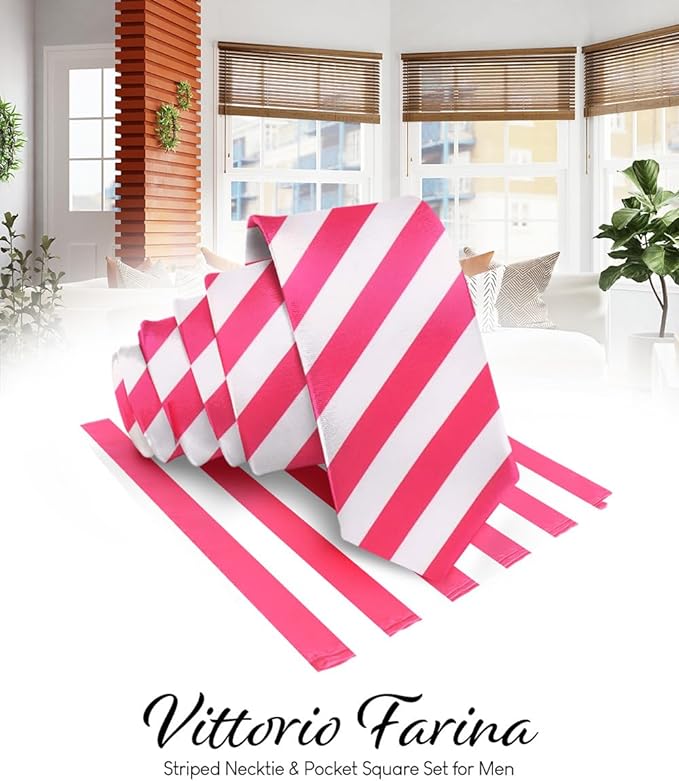 Vittorio Farina Men's Striped Satin Necktie & Pocket Square