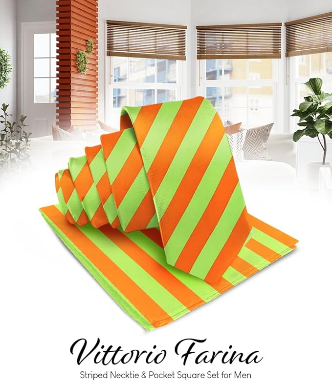 Vittorio Farina Men's Striped Satin Necktie & Pocket Square