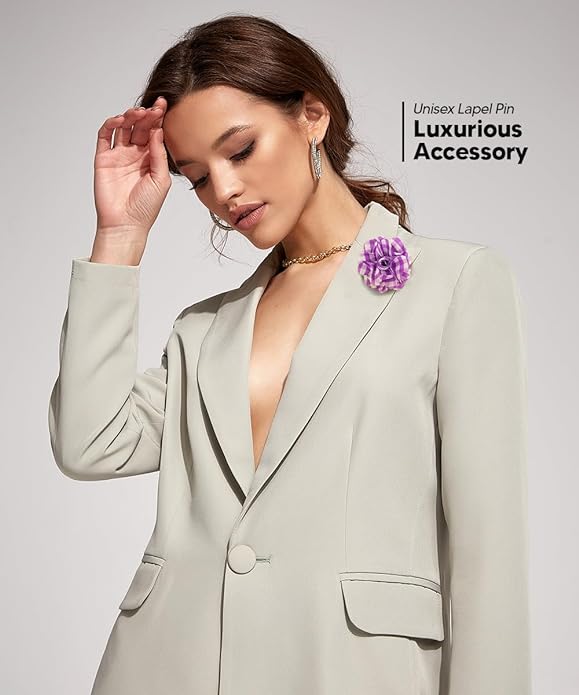 Vittorio Vico Unisex Metallic Silver Accent Plaid Flower Lapel Pin - Concordia Style Boutique