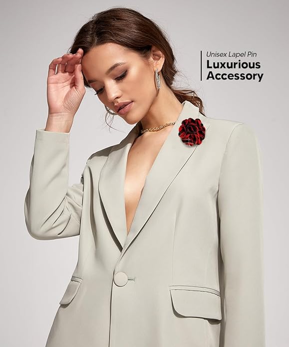 Vittorio Vico Unisex Metallic Silver Accent Plaid Flower Lapel Pin - Concordia Style Boutique