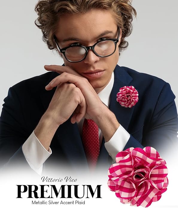 Vittorio Vico Unisex Metallic Silver Accent Plaid Flower Lapel Pin - Concordia Style Boutique