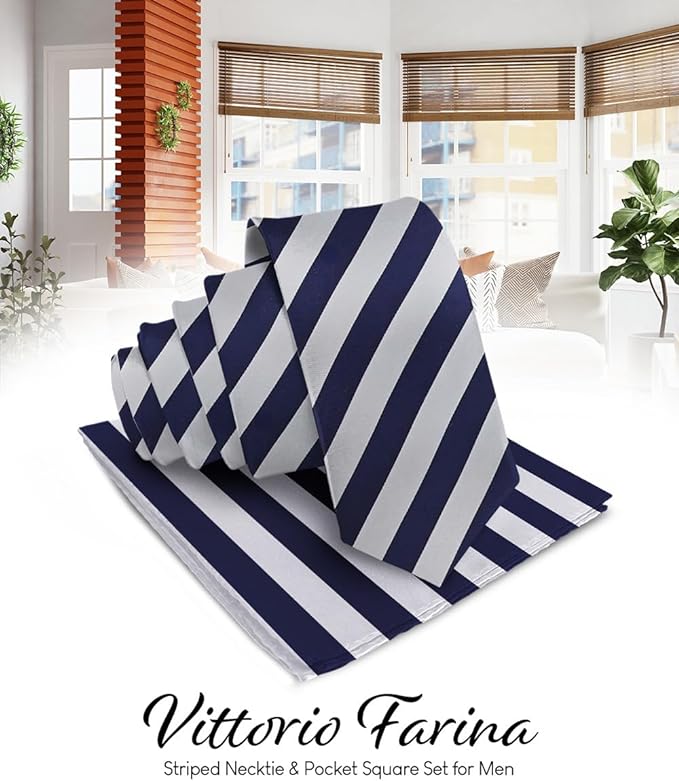 Vittorio Farina Men's Striped Satin Necktie & Pocket Square