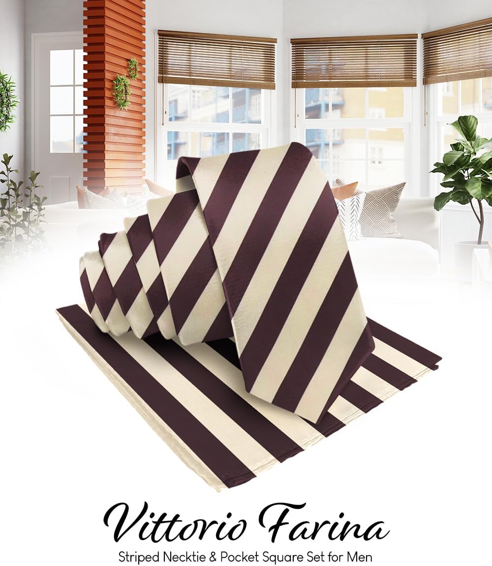 Vittorio Farina Men's Striped Satin Necktie & Pocket Square