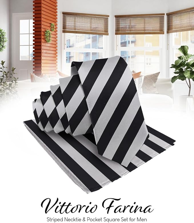 Vittorio Farina Men's Striped Satin Necktie & Pocket Square