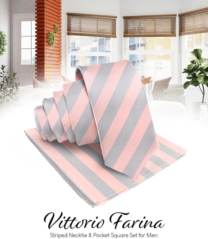 Vittorio Farina Men's Striped Satin Necktie & Pocket Square