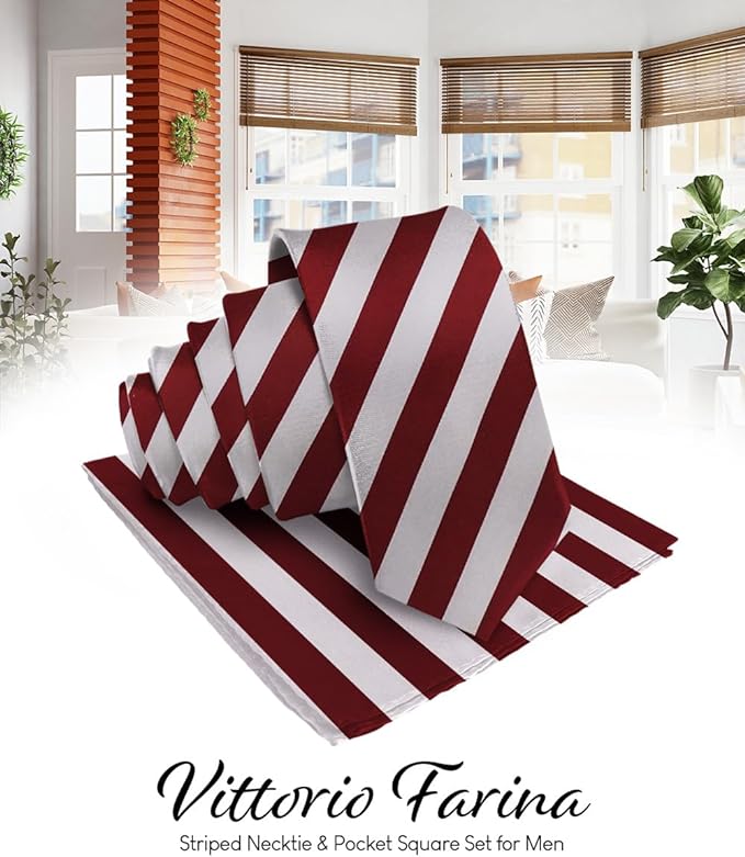 Vittorio Farina Men's Striped Satin Necktie & Pocket Square