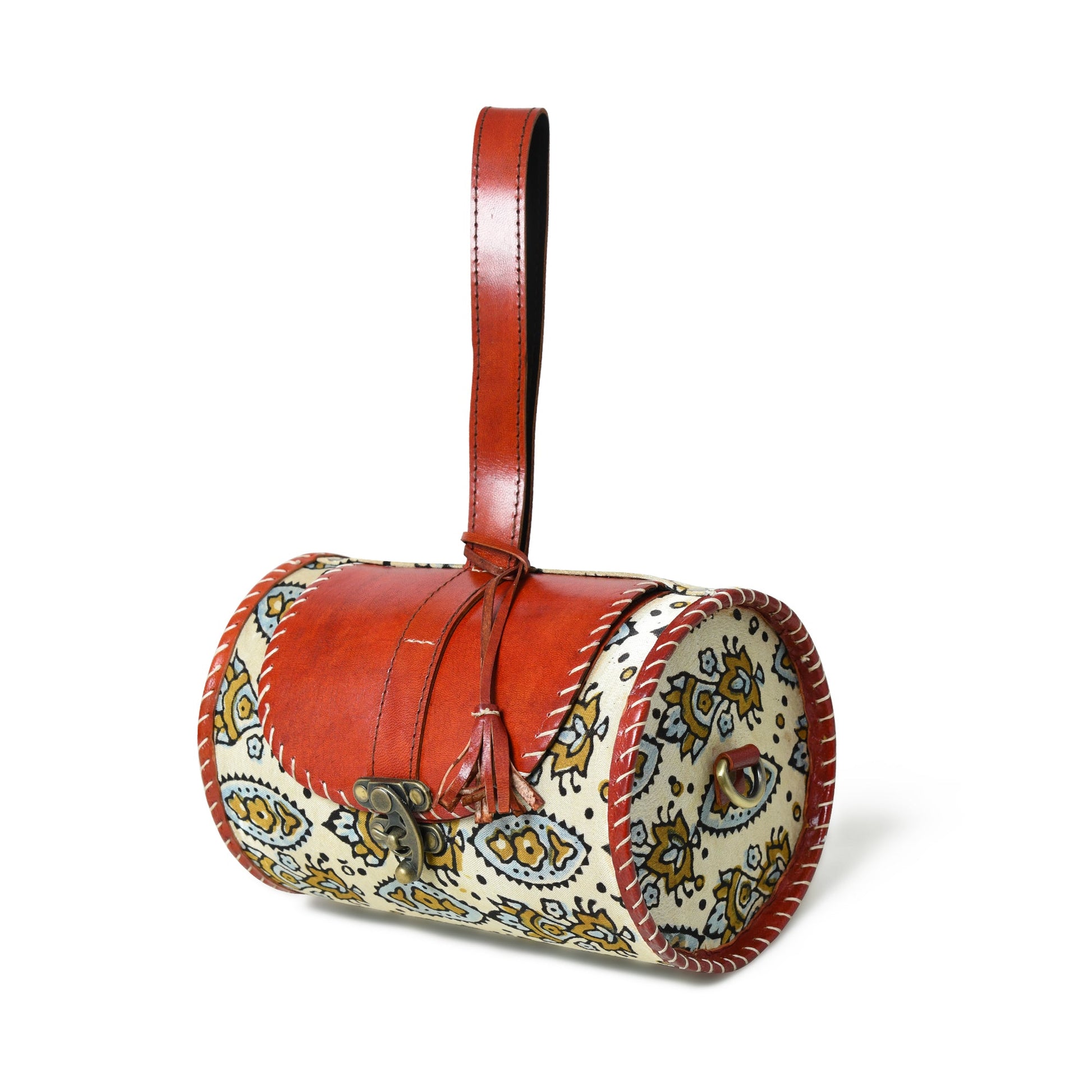 Cylindrical Block Printed Leather Bag - Concordia Style Boutique