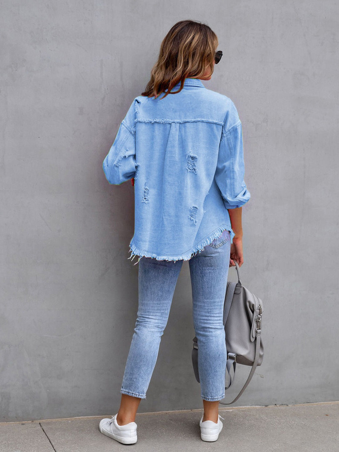 Distressed Drop Shoulder Denim Jacket - Concordia Style Boutique