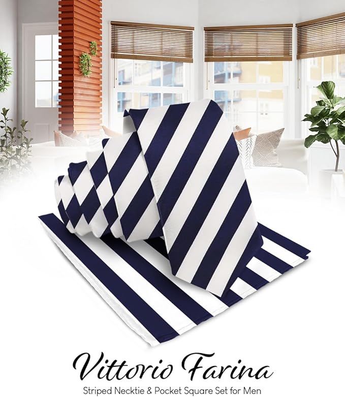 Vittorio Farina Men's Striped Satin Necktie & Pocket Square