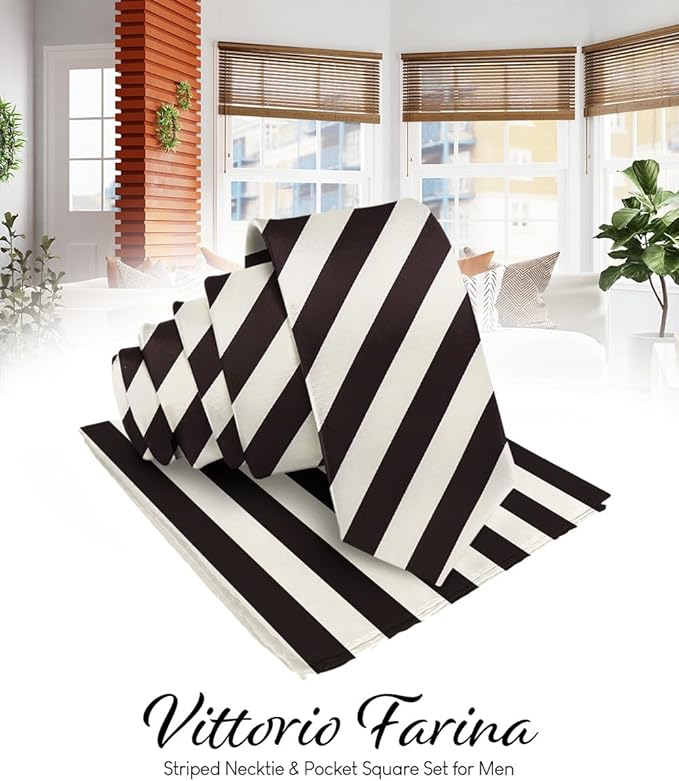 Vittorio Farina Men's Striped Satin Necktie & Pocket Square