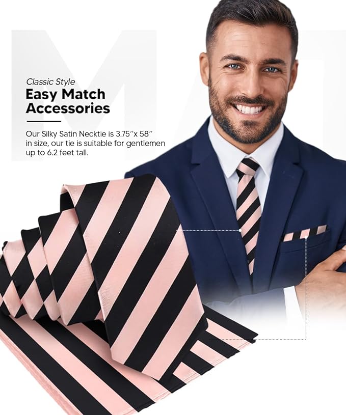 Vittorio Farina Men's Striped Satin Necktie & Pocket Square