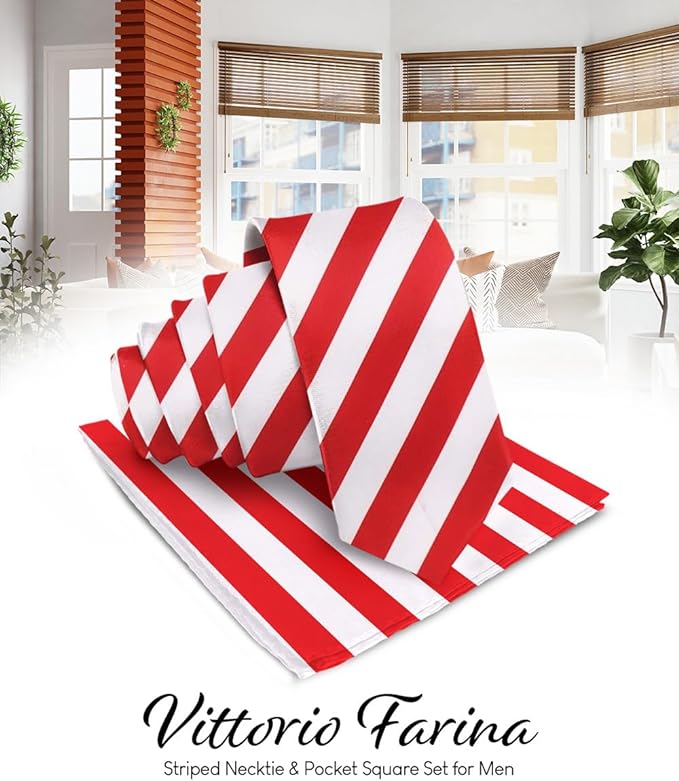 Vittorio Farina Men's Striped Satin Necktie & Pocket Square