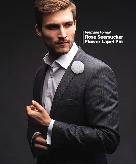 Vittorio Vico Unisex Solid Seersucker Flower Lapel Pin