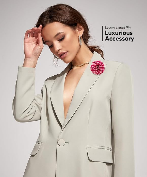 Vittorio Vico Unisex Metallic Silver Accent Plaid Flower Lapel Pin - Concordia Style Boutique