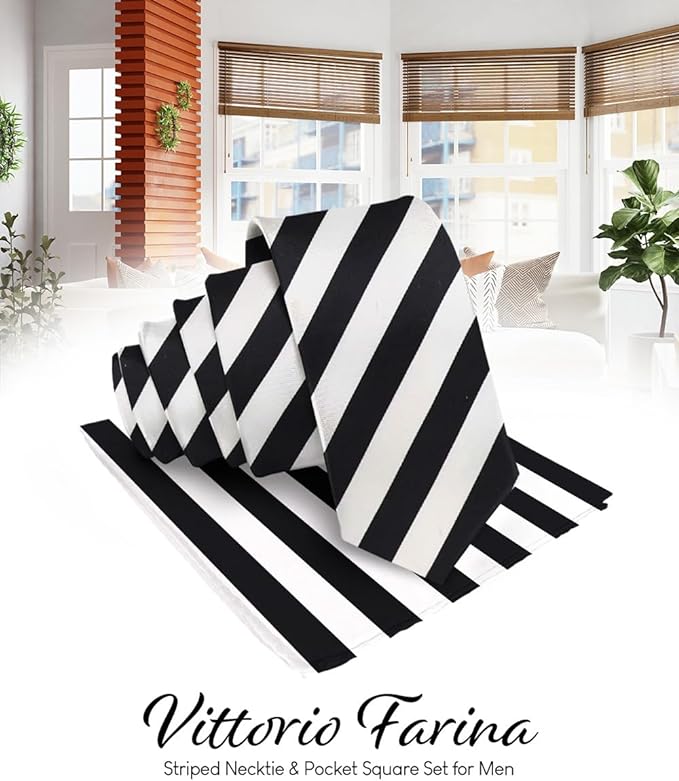 Vittorio Farina Men's Striped Satin Necktie & Pocket Square