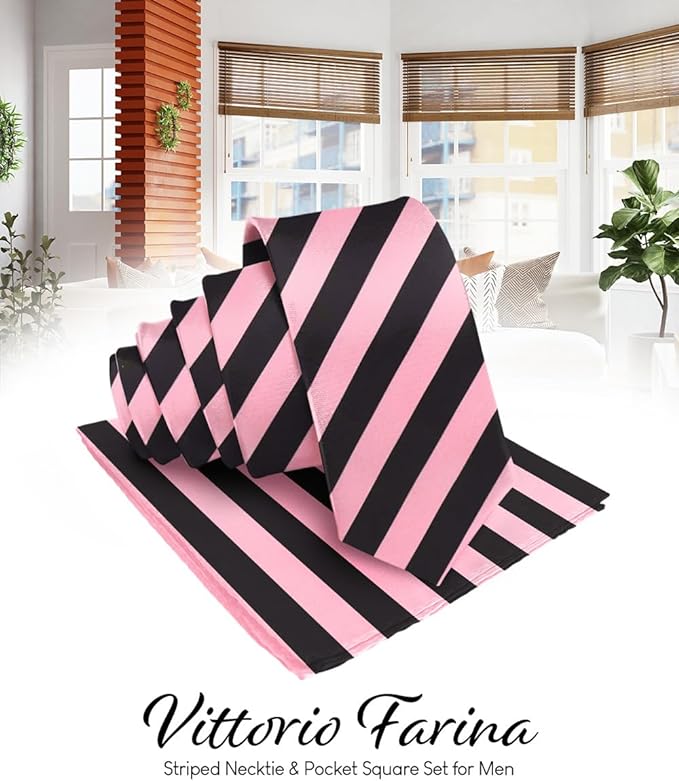 Vittorio Farina Men's Striped Satin Necktie & Pocket Square