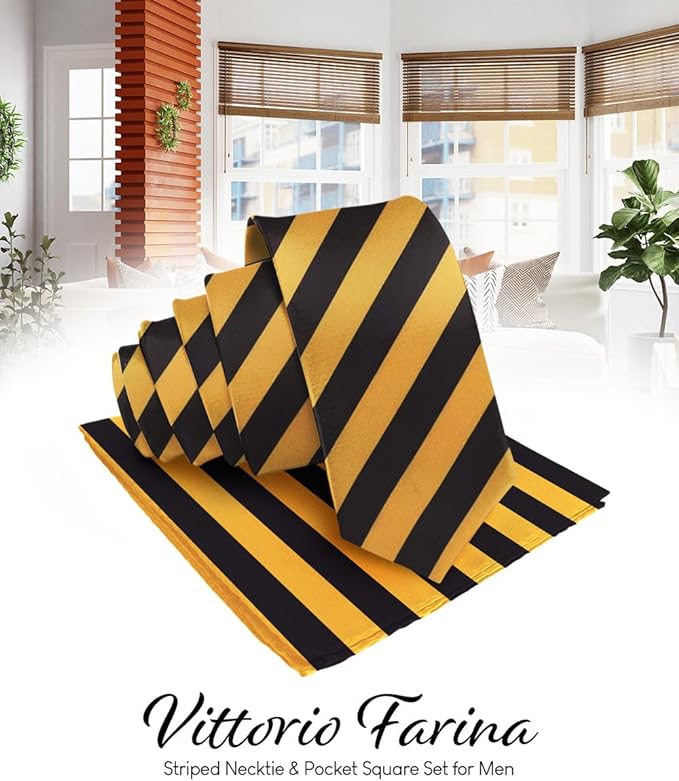 Vittorio Farina Men's Striped Satin Necktie & Pocket Square