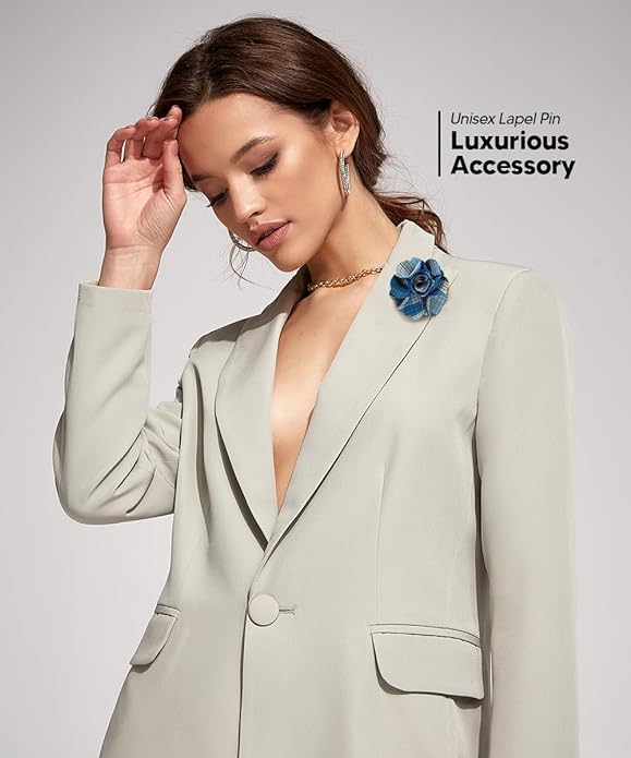 Vittorio Vico Unisex Metallic Silver Accent Plaid Flower Lapel Pin - Concordia Style Boutique