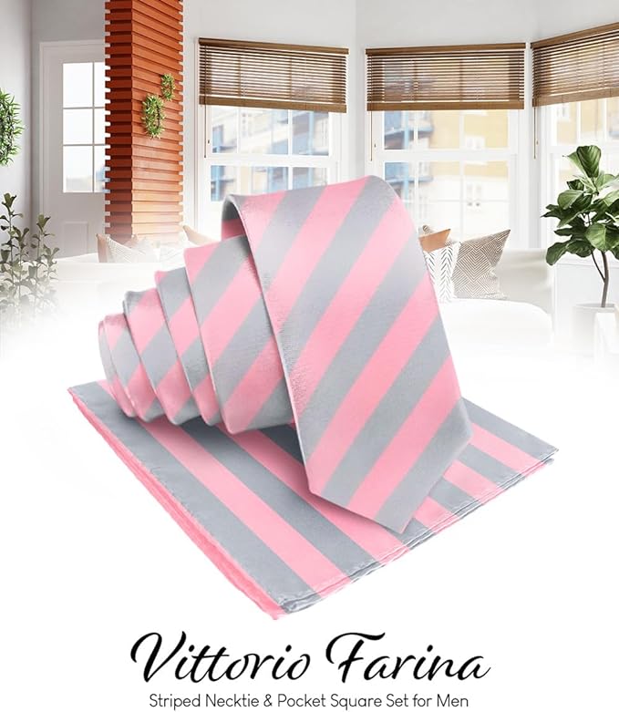 Vittorio Farina Men's Striped Satin Necktie & Pocket Square