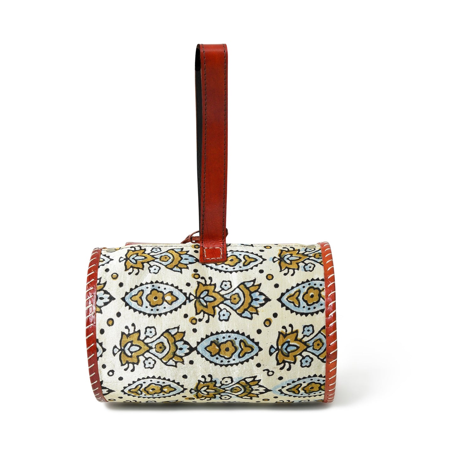 Cylindrical Block Printed Leather Bag - Concordia Style Boutique