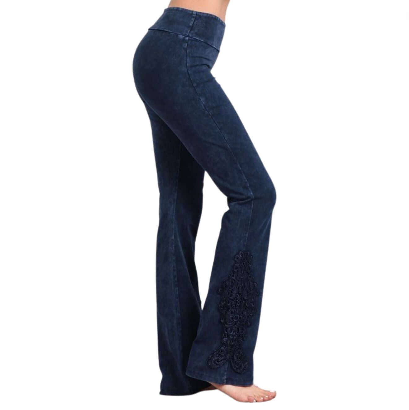Mineral Washed Bootcut Jeggings Crochet Detail Made in USA - Concordia Style Boutique