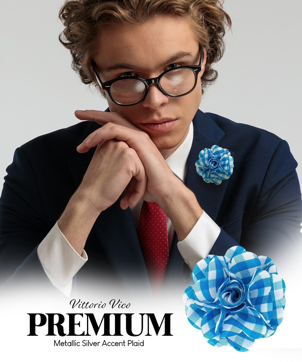 Vittorio Vico Unisex Metallic Silver Accent Plaid Flower Lapel Pin - Concordia Style Boutique