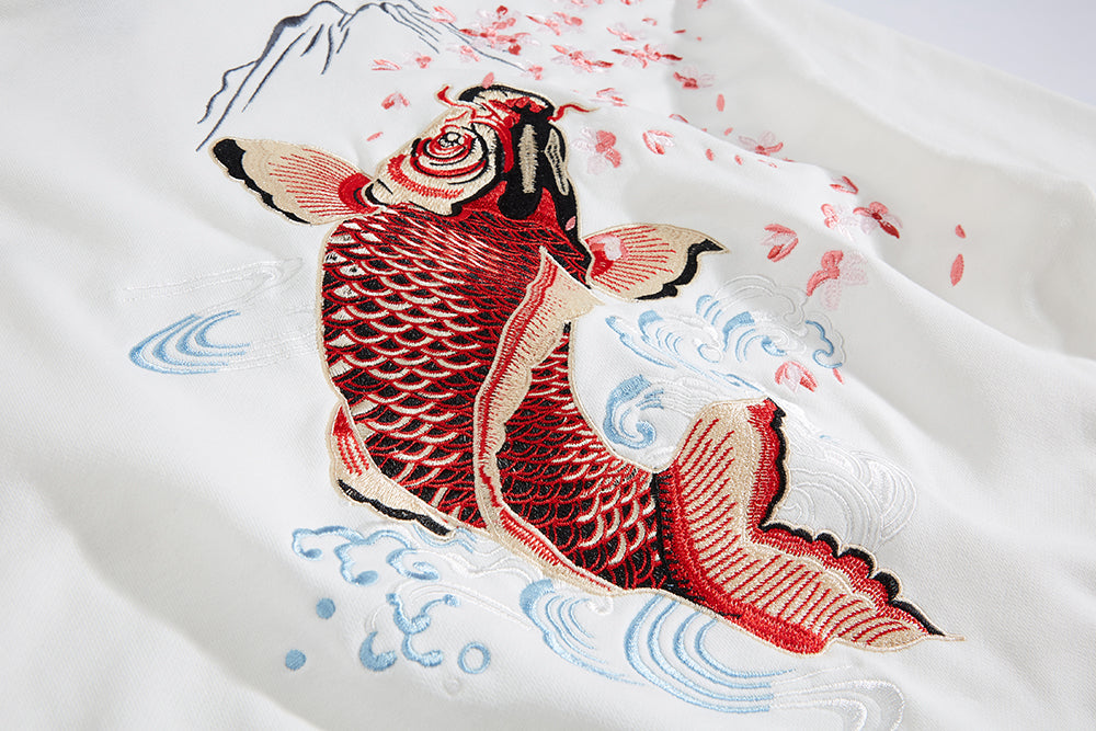 KH9197 Red Koi Embroidery Hoodie - Concordia Style Boutique