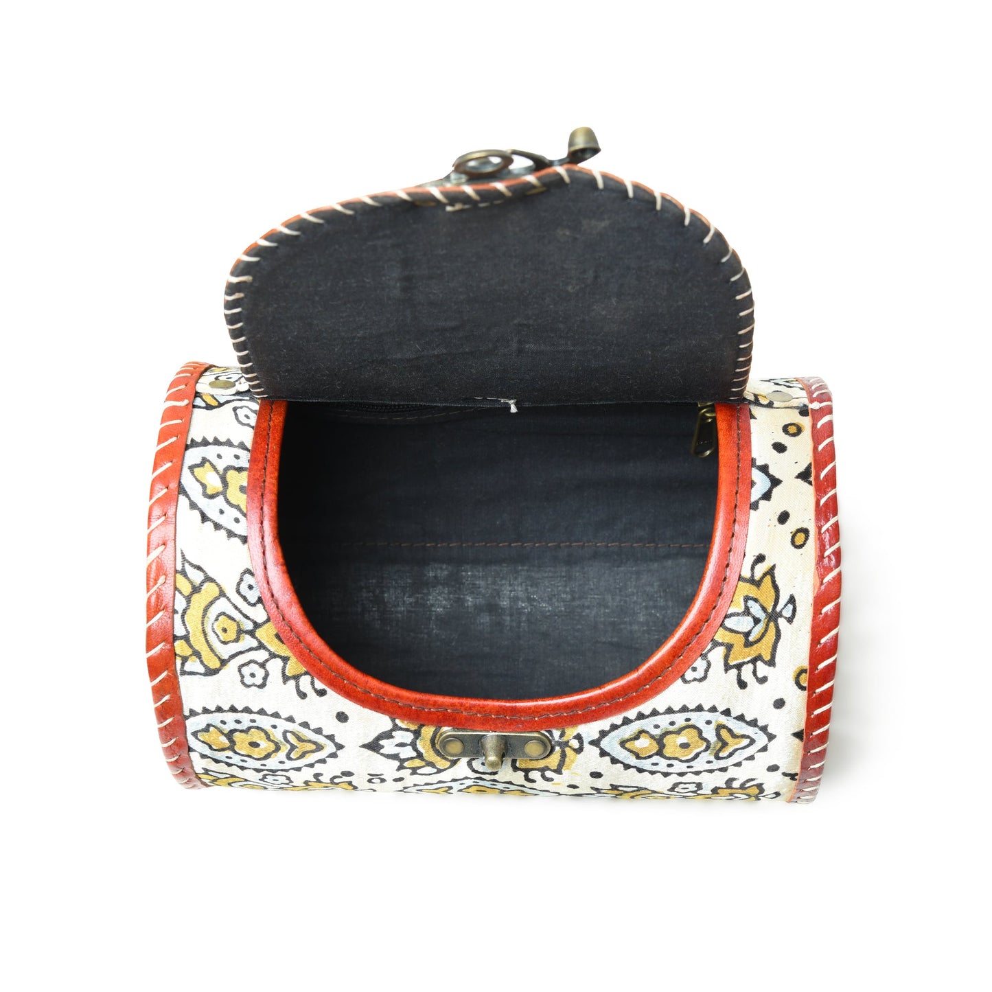 Cylindrical Block Printed Leather Bag - Concordia Style Boutique