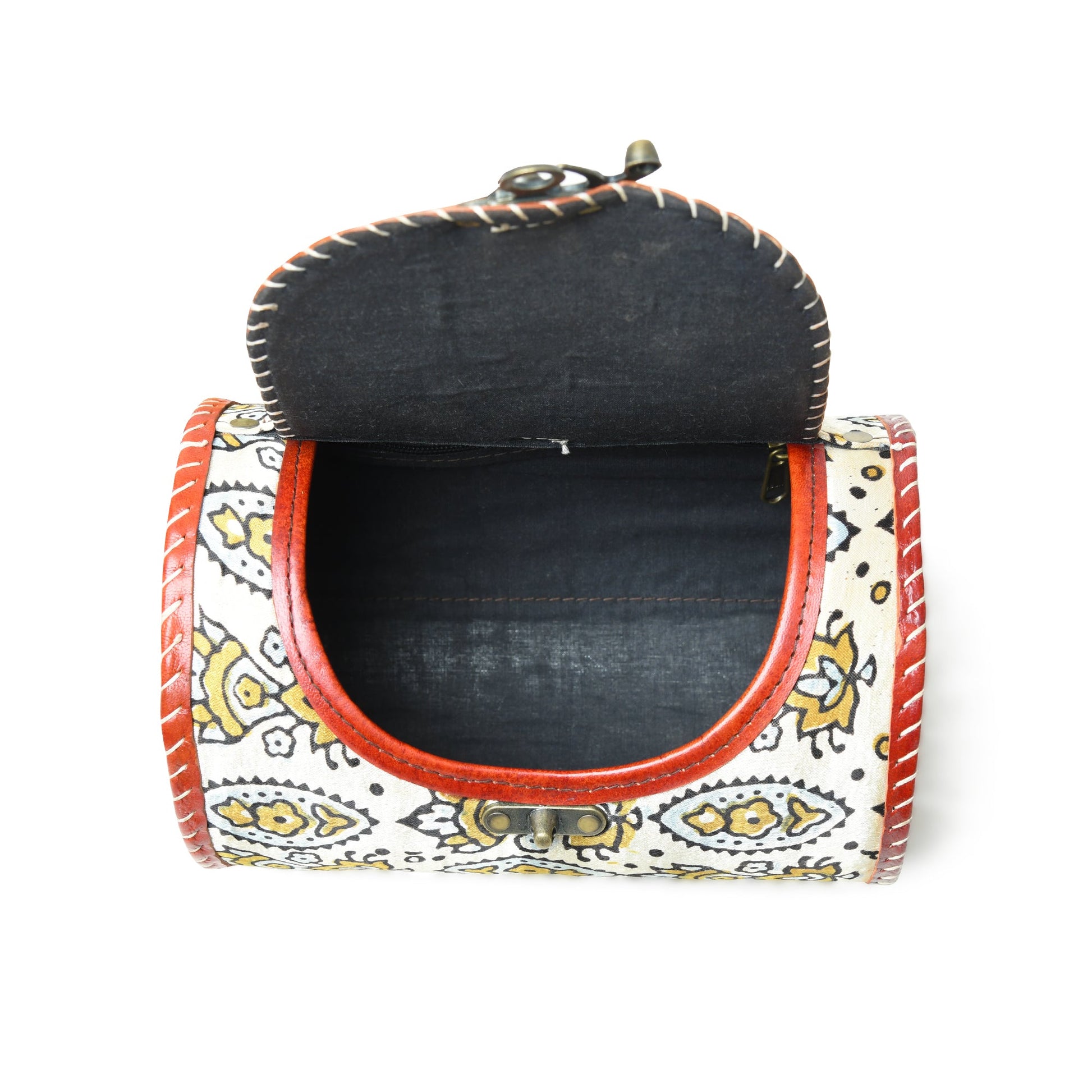 Cylindrical Block Printed Leather Bag - Concordia Style Boutique