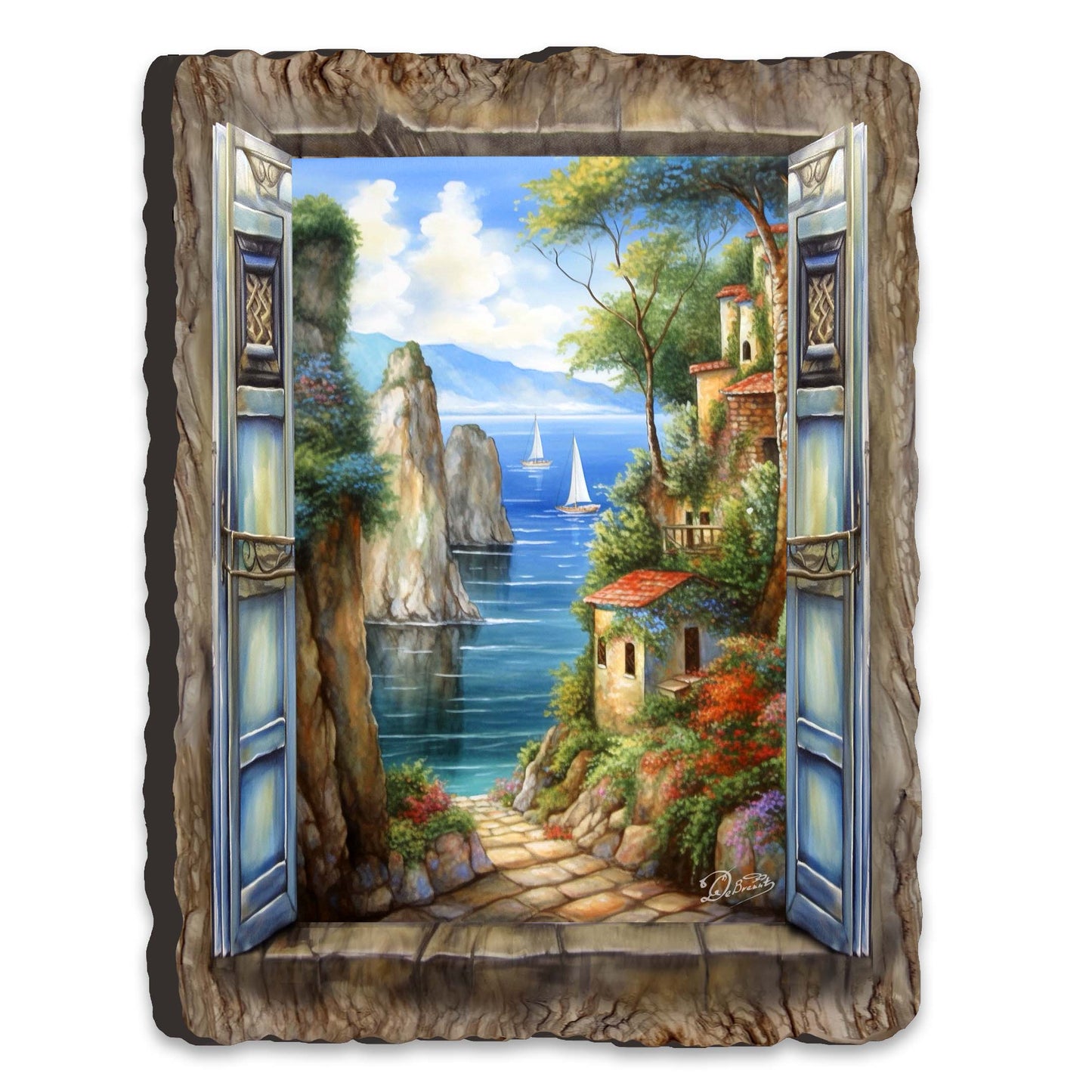 Seaside Town Window Wall Art by G. DeBrekht Coastal Decor - 8492105W