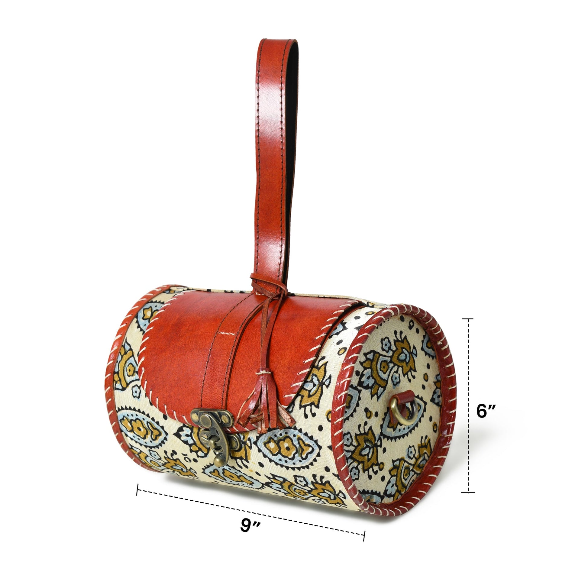 Cylindrical Block Printed Leather Bag - Concordia Style Boutique