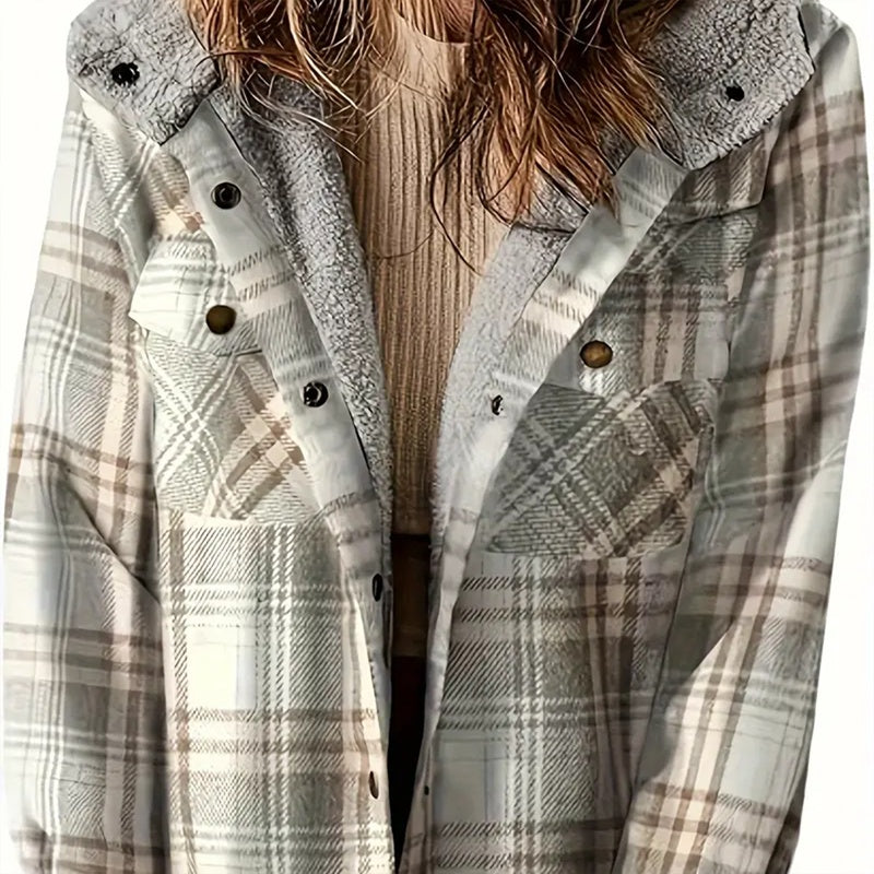 Women's Plaid Button-Up Long Sleeve Jacket
